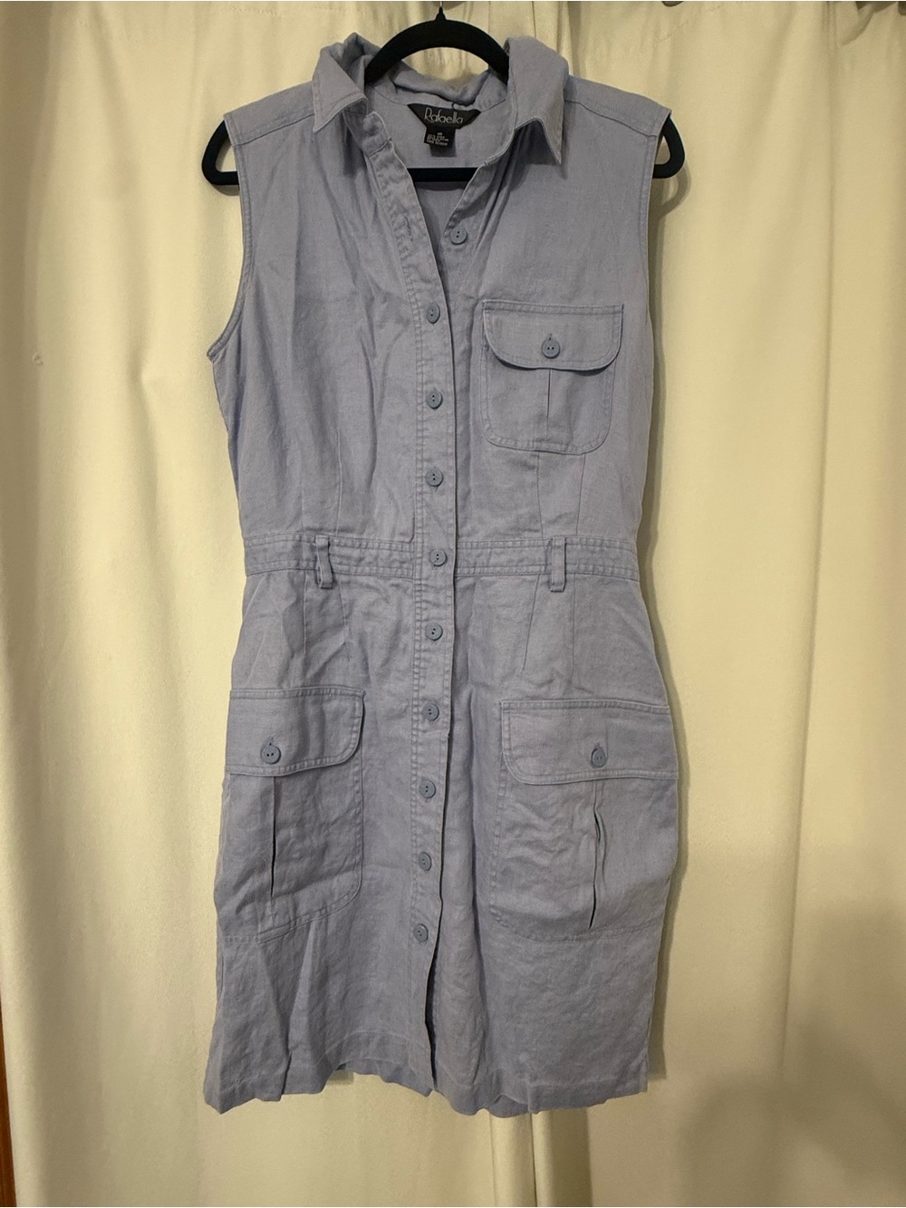 Rafaella Light Blue 100% Linen Mini Sleeveless Collared Utility Dress Size 10